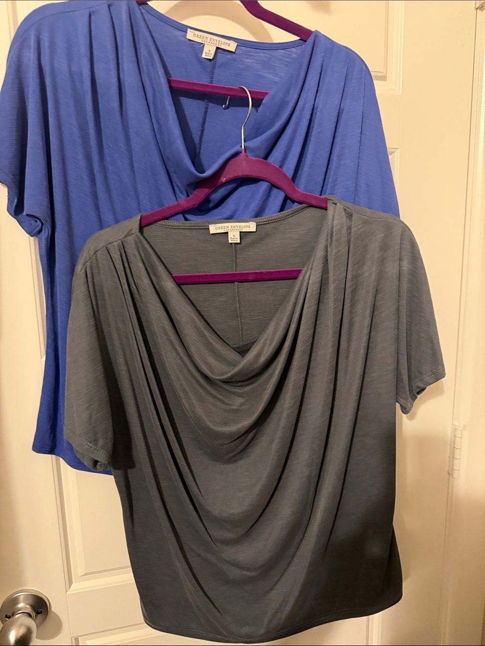 Green Envelope Women’s Draped Cowl Neck Sweater - Blue and Gray - one of each